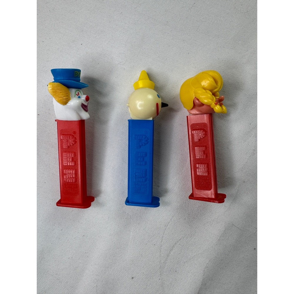 Vintage PEZ Dispenser Lot Jack In The Box Clown Blue Hat Girl Pigtails 3pc - Picture 3 of 7